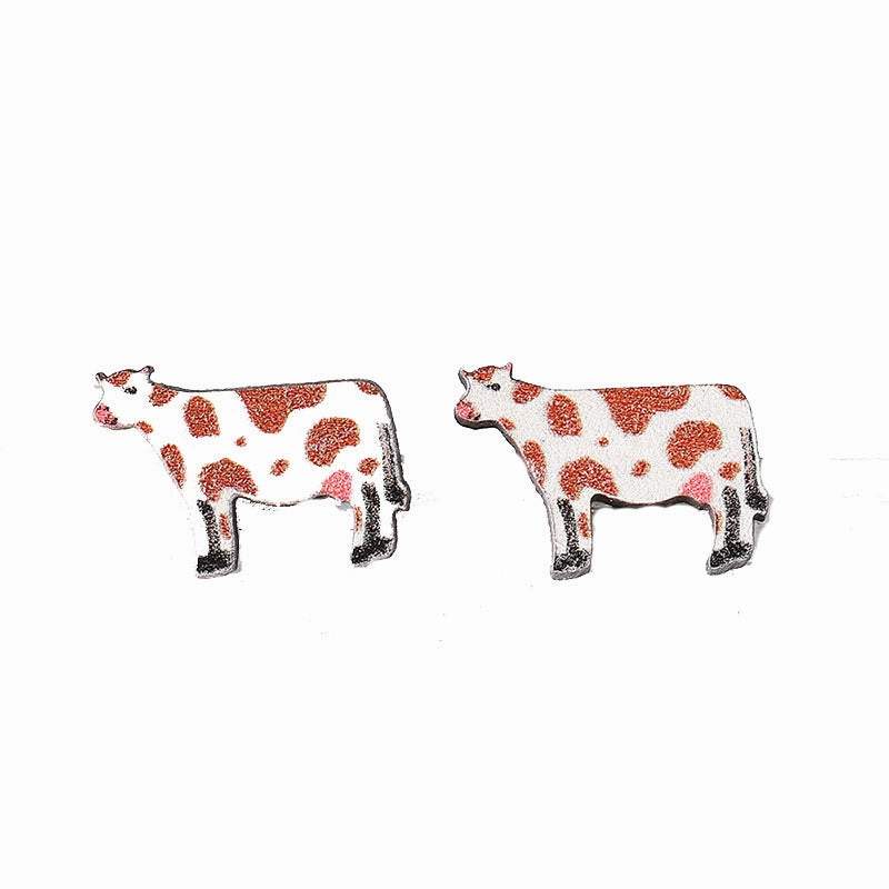 Wholesale of Western Cowboy Love Cow Wooden Earrings