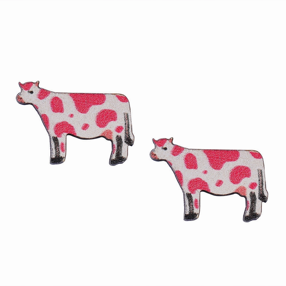Wholesale of Western Cowboy Love Cow Wooden Earrings