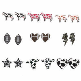 Wholesale of Western Cowboy Love Cow Wooden Earrings