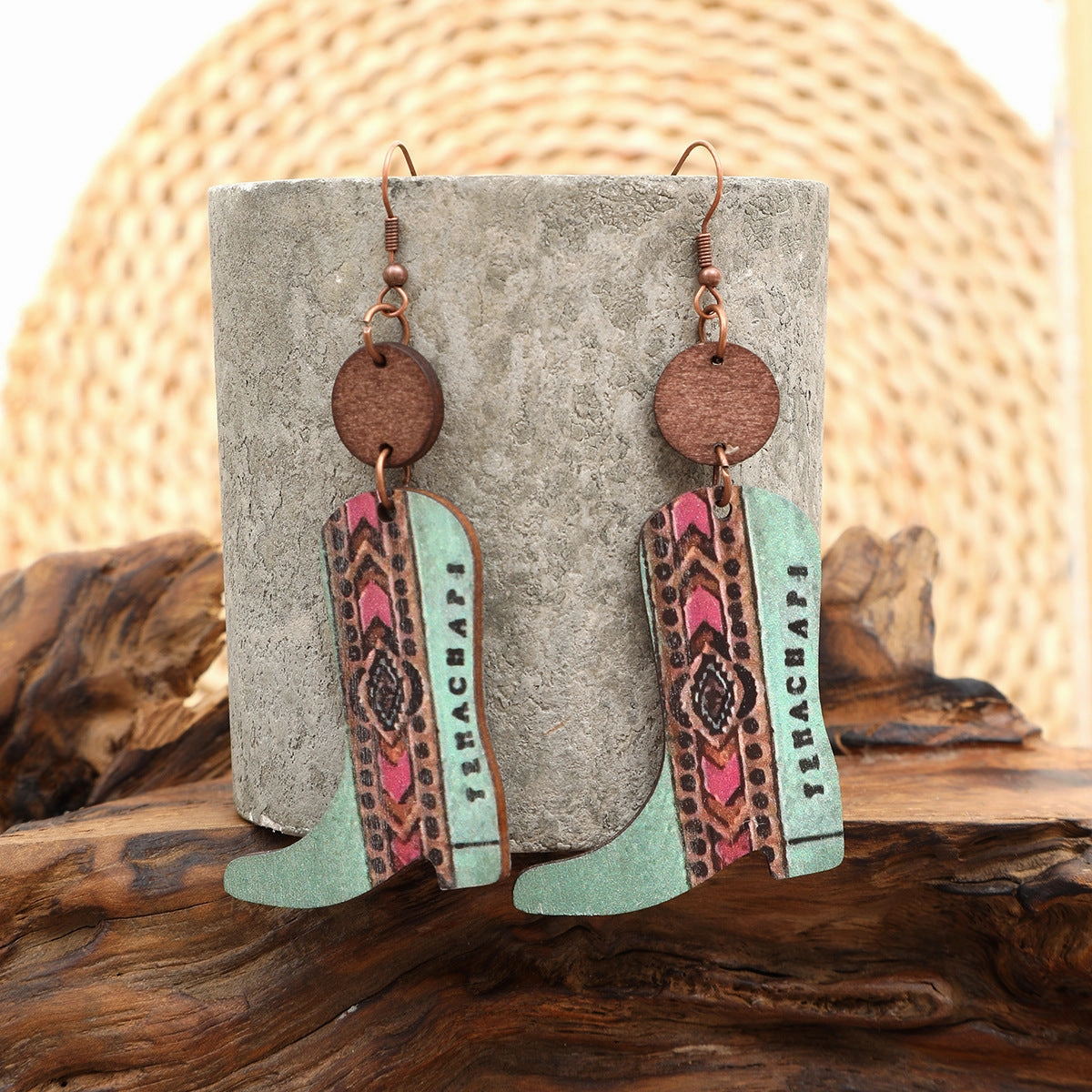 Wholesale of Western Style Plants, Flowers, Retro Ethnic Style Long Boots, Wooden Earrings