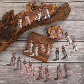Wholesale of Western Style Plants, Flowers, Retro Ethnic Style Long Boots, Wooden Earrings