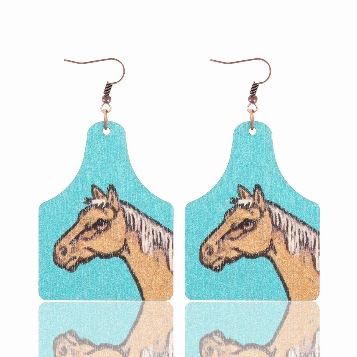 Wholesale of Western Wind Bull Head Sunflower Cactus Horse Head Wooden Slice Earrings