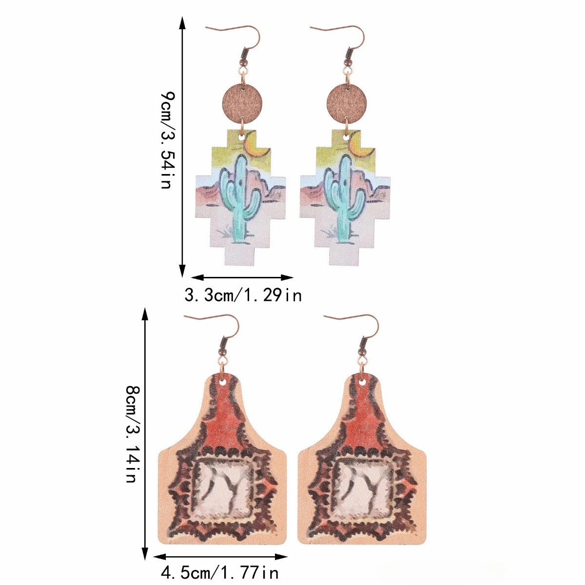 Wholesale of Western Wind Bull Head Sunflower Cactus Horse Head Wooden Slice Earrings