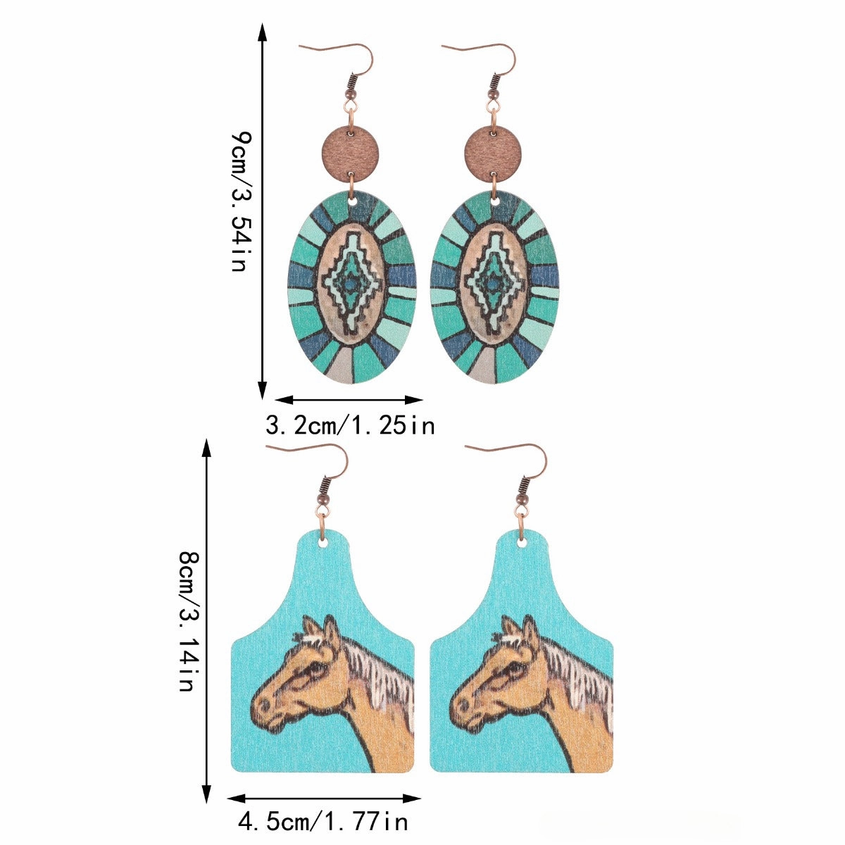 Wholesale of Western Wind Bull Head Sunflower Cactus Horse Head Wooden Slice Earrings