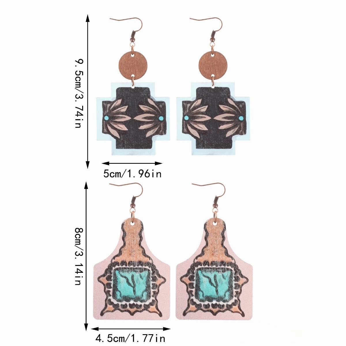 Wholesale of Western Wind Bull Head Sunflower Cactus Horse Head Wooden Slice Earrings