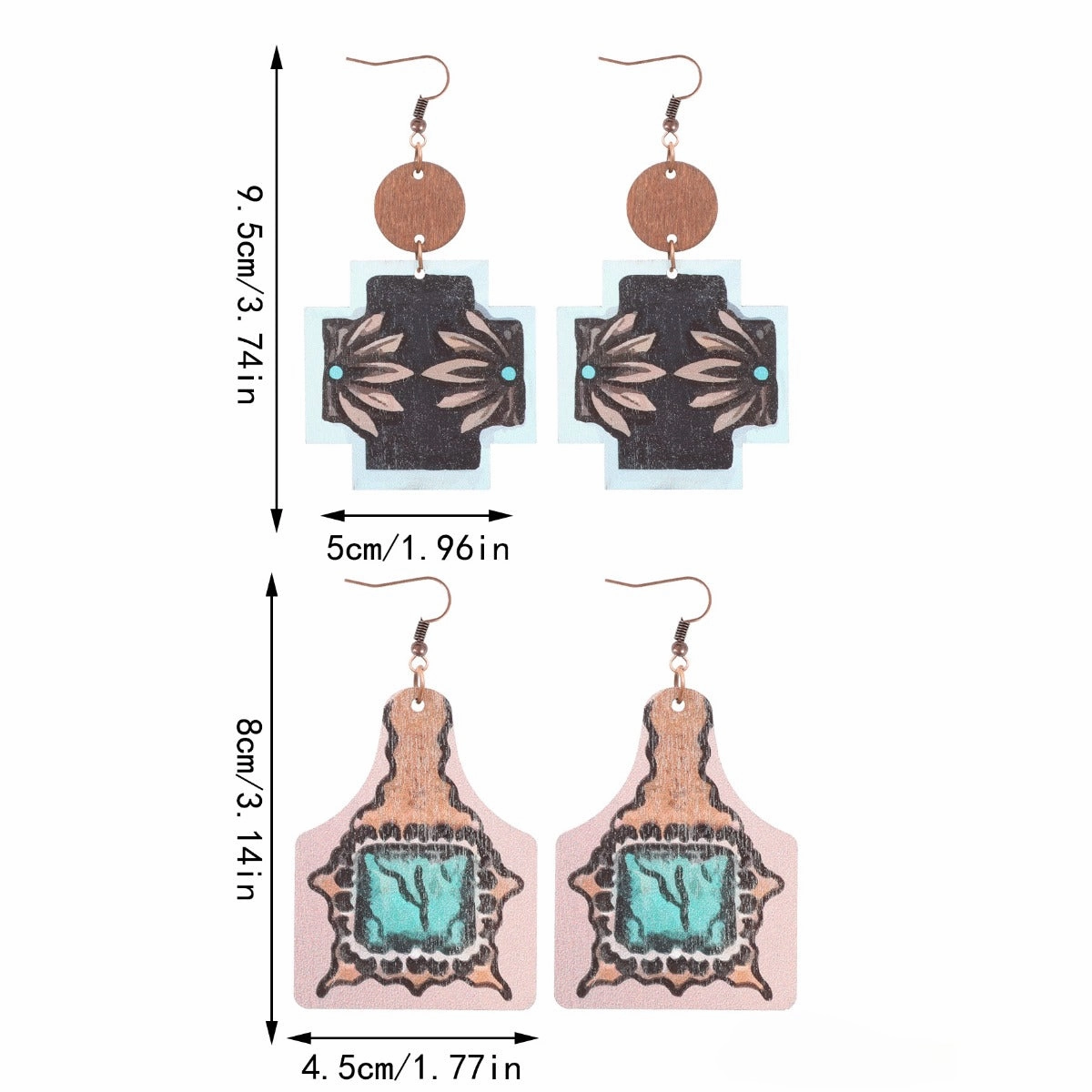 Wholesale of Western Wind Bull Head Sunflower Cactus Horse Head Wooden Slice Earrings