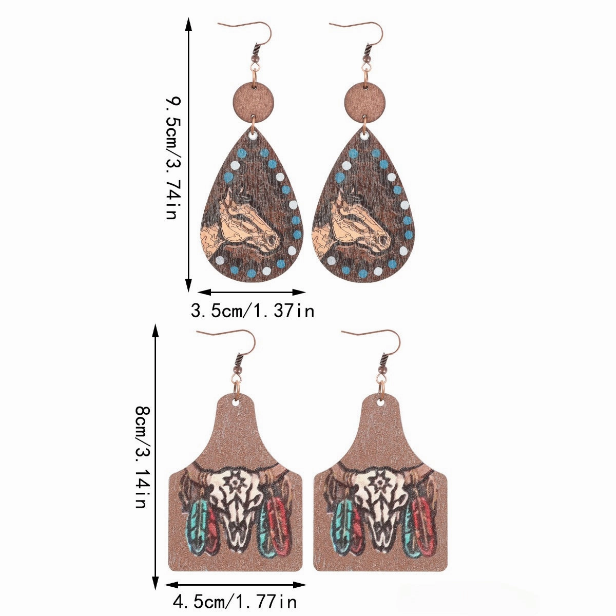 Wholesale of Western Wind Bull Head Sunflower Cactus Horse Head Wooden Slice Earrings