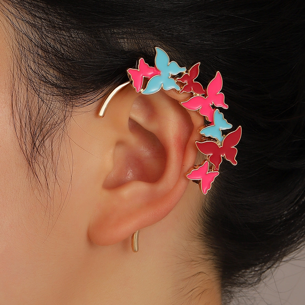 Wholesale Oil Drip Butterfly Rose Alloy Earrings