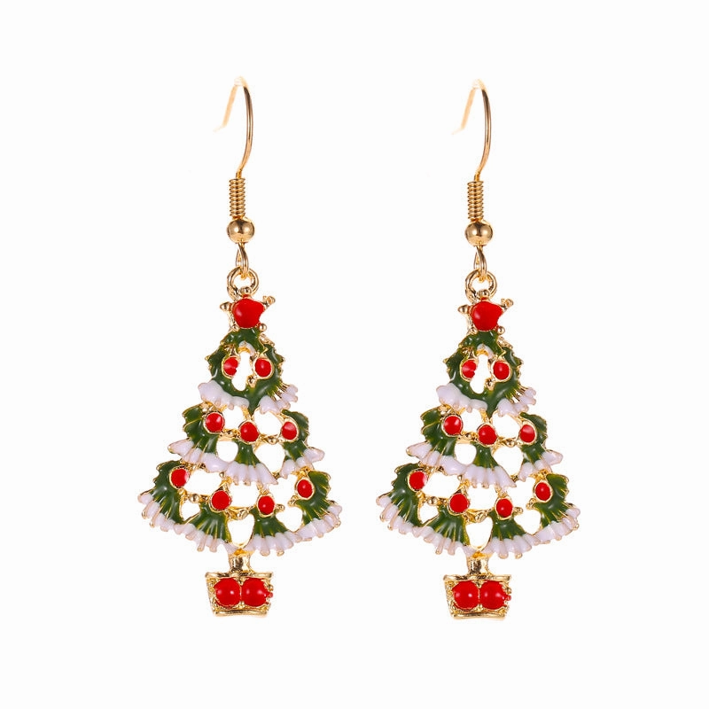 Wholesale Oil Dripping Christmas Tree Alloy Necklace and Earrings Set