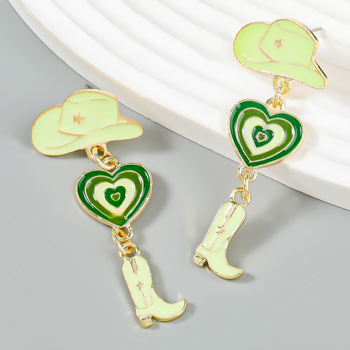 Wholesale Oil Dripping Cowboy Hat Boots Heart Alloy Earrings