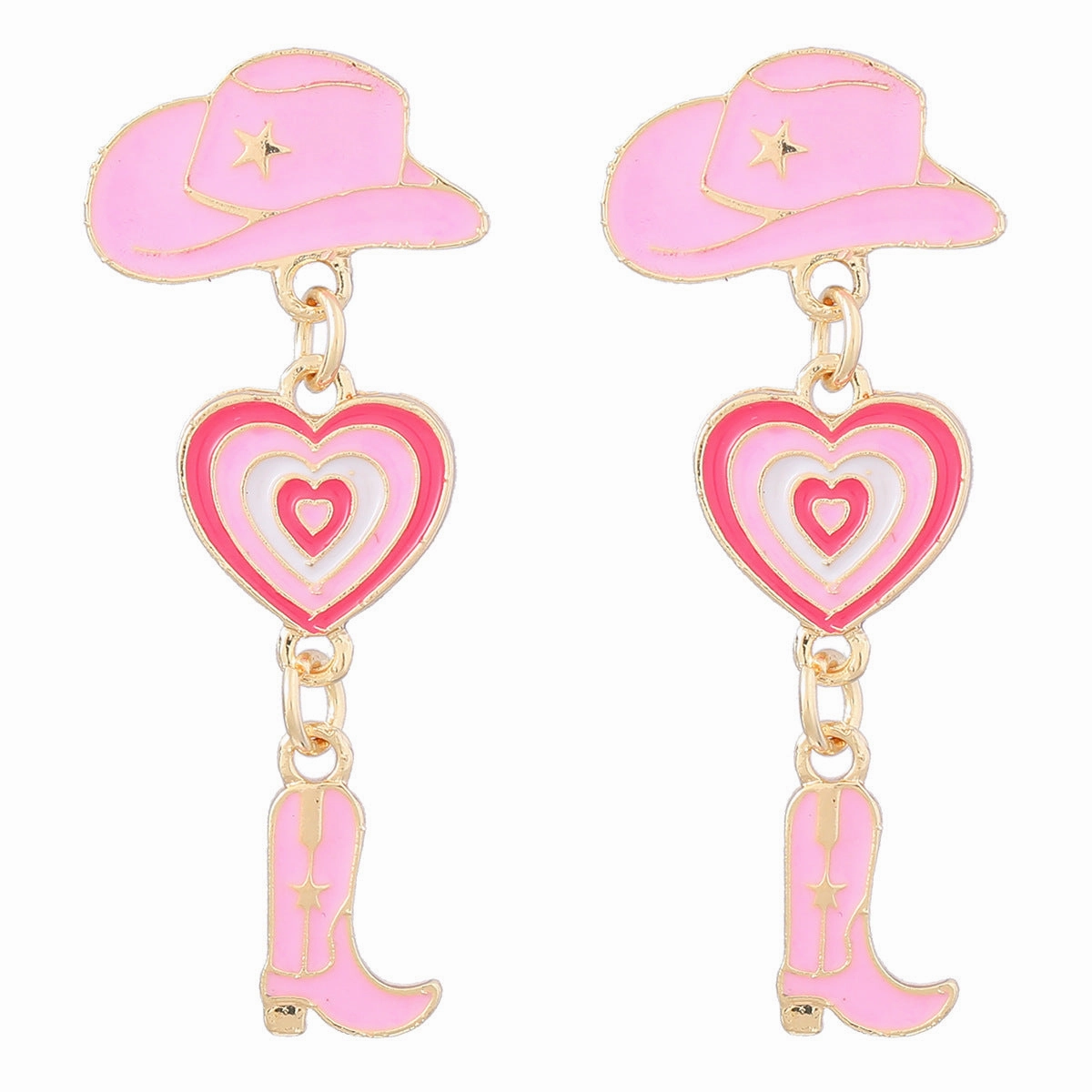 Wholesale Oil Dripping Cowboy Hat Boots Heart Alloy Earrings