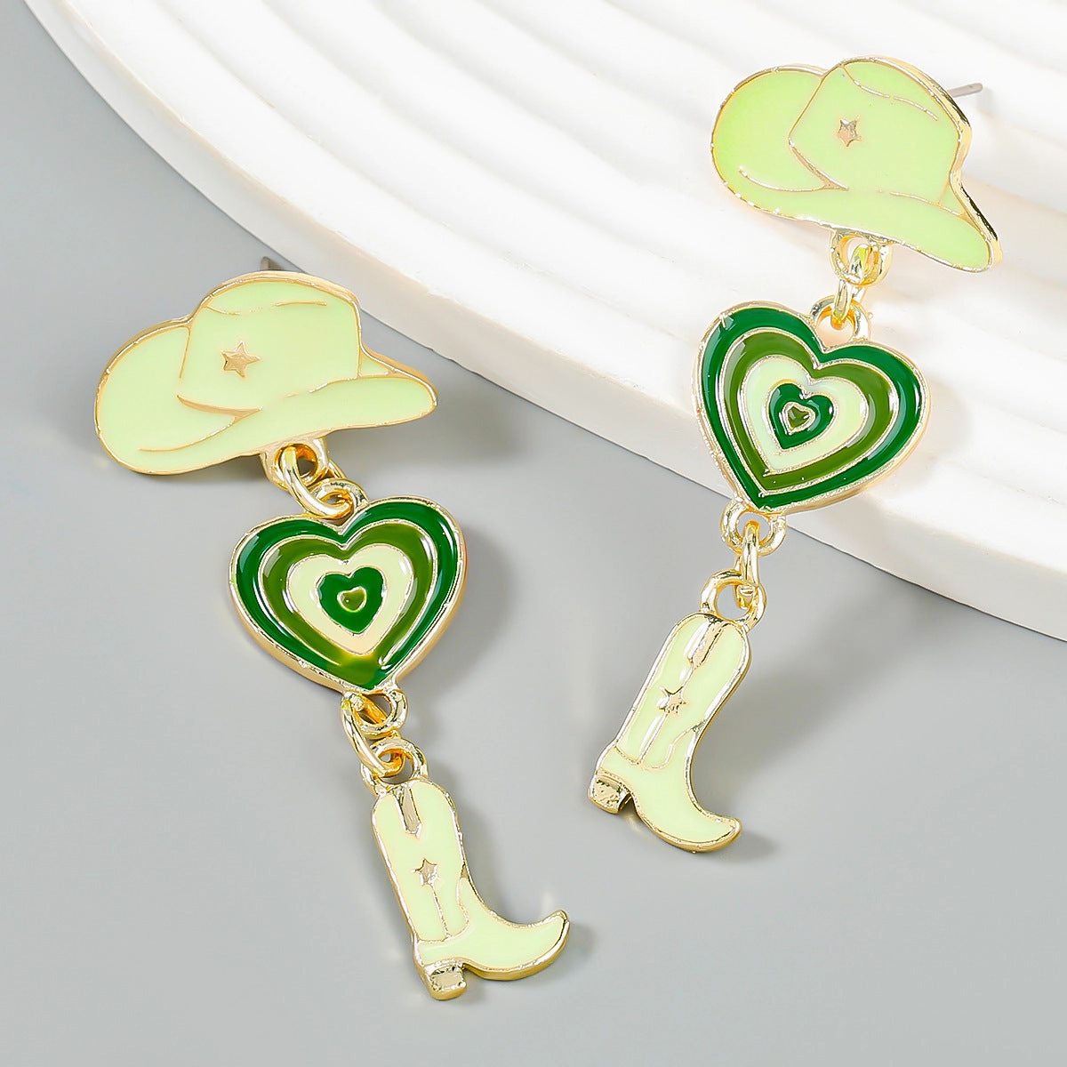 Wholesale Oil Dripping Cowboy Hat Boots Heart Alloy Earrings