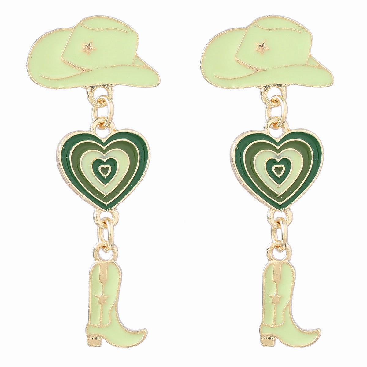 Wholesale Oil Dripping Cowboy Hat Boots Heart Alloy Earrings