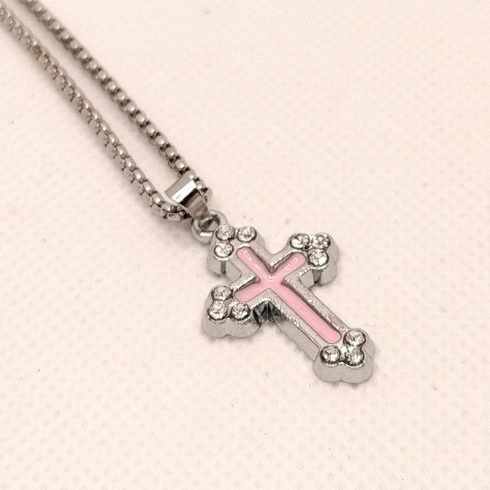 Wholesale Oil Dripping Hollow Cross Diamond Alloy Necklace