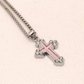 Wholesale Oil Dripping Hollow Cross Diamond Alloy Necklace