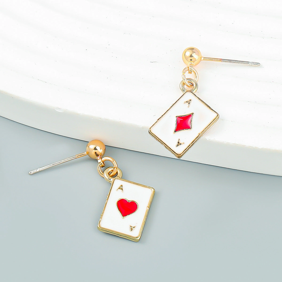 Wholesale Oil Dripping Poker Alloy Earrings