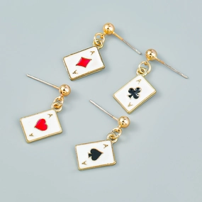 Wholesale Oil Dripping Poker Alloy Earrings