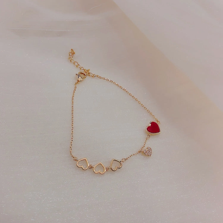 Wholesale Oil Drop Heart Pendant Zircon Alloy Bracelet