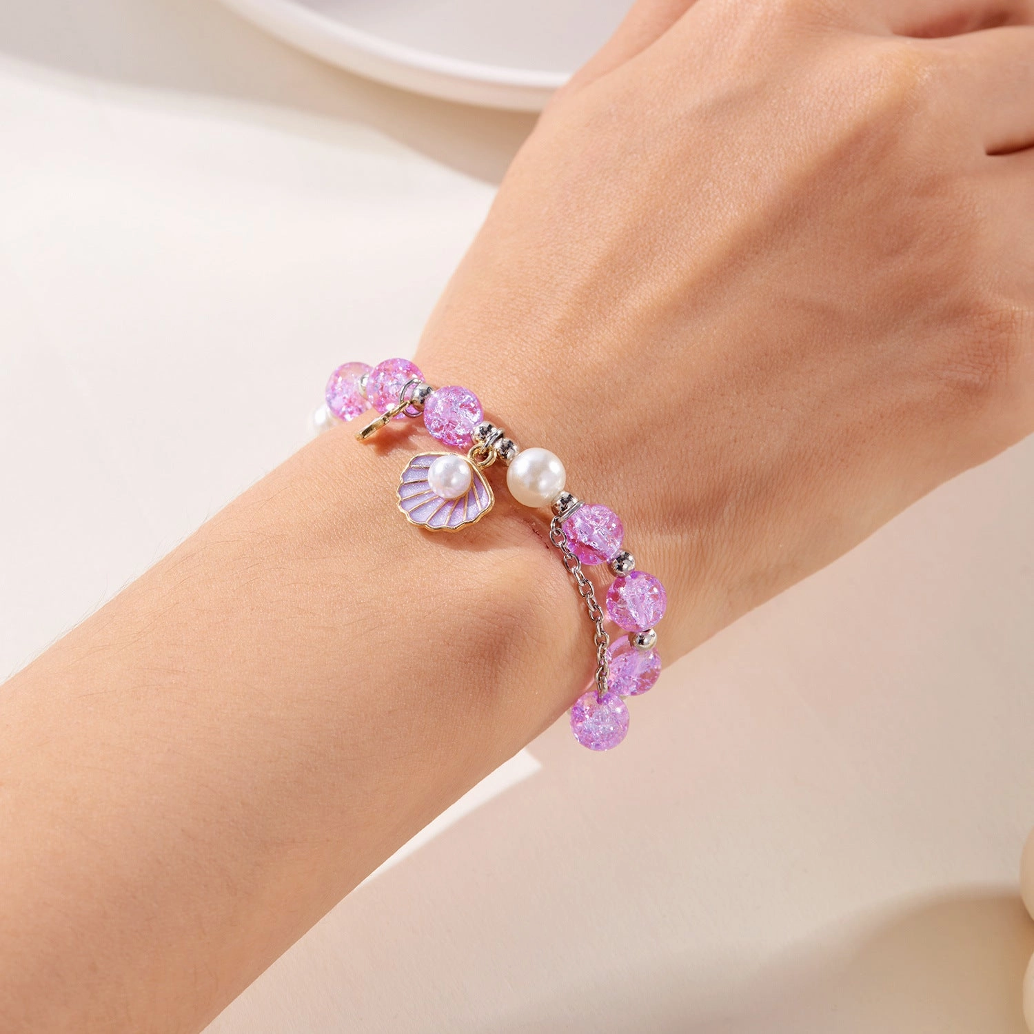Wholesale Oil Drop Shell Pearl Beaded Bell Braided Rope Bracelet