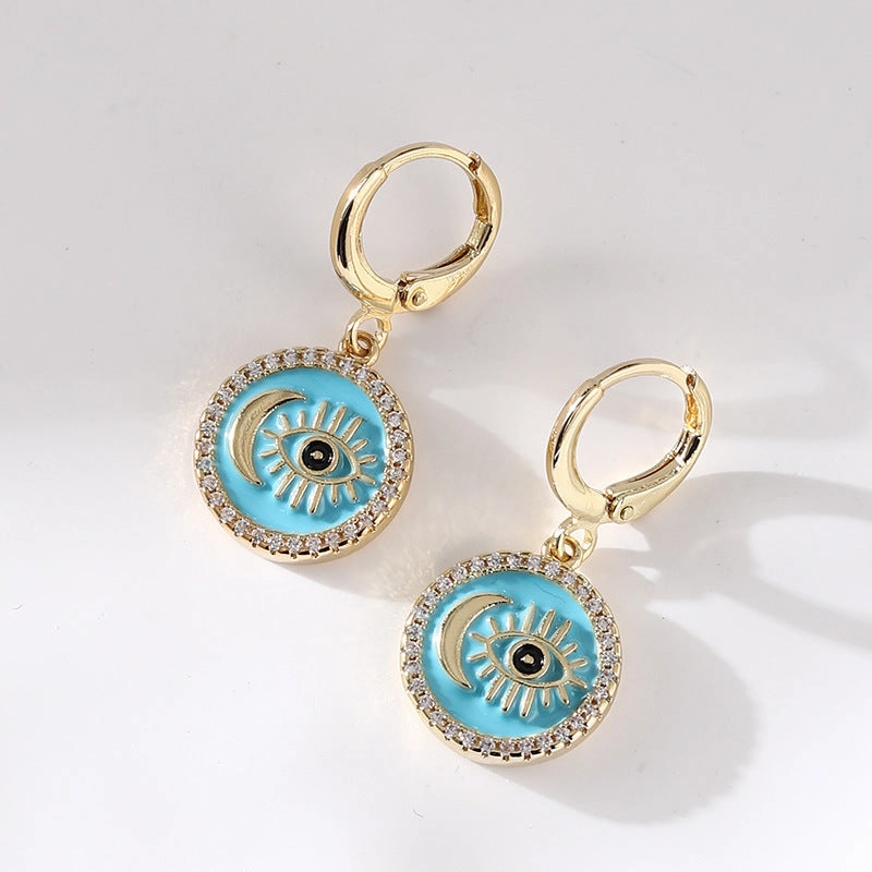 Wholesale Oil Drops Devil's Eye Micropaved Zircon Copper Earrings