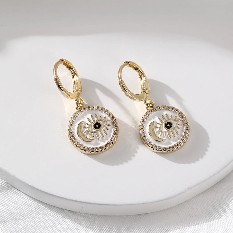 Wholesale Oil Drops Devil's Eye Micropaved Zircon Copper Earrings