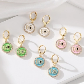 Wholesale Oil Drops Devil's Eye Micropaved Zircon Copper Earrings