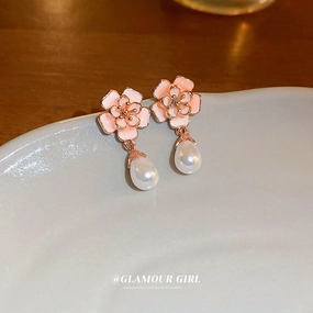 Wholesale Oil Drops Flowers Pearl Earrings