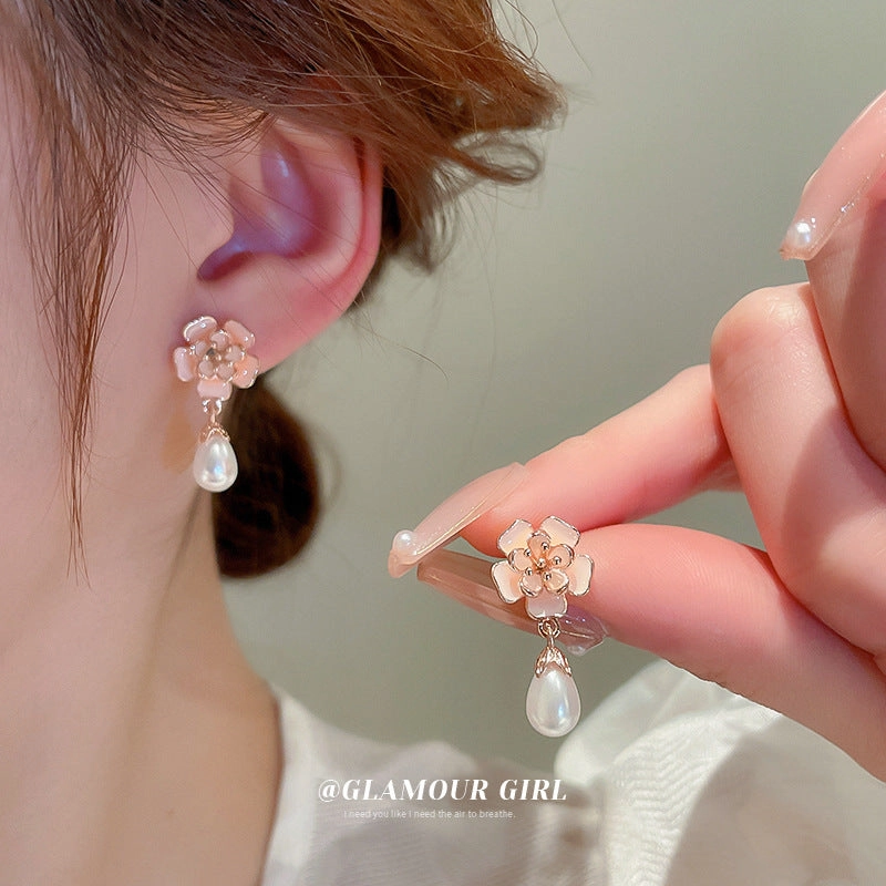 Wholesale Oil Drops Flowers Pearl Earrings