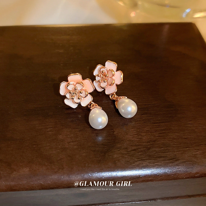 Wholesale Oil Drops Flowers Pearl Earrings