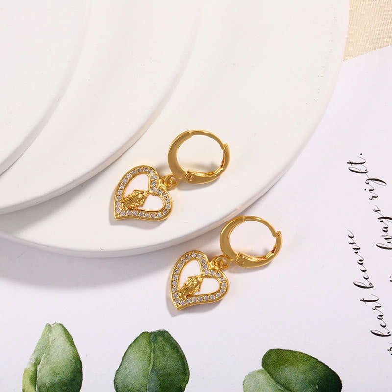 Wholesale Oil Drops Love Heart Our Lady Copper Earrings