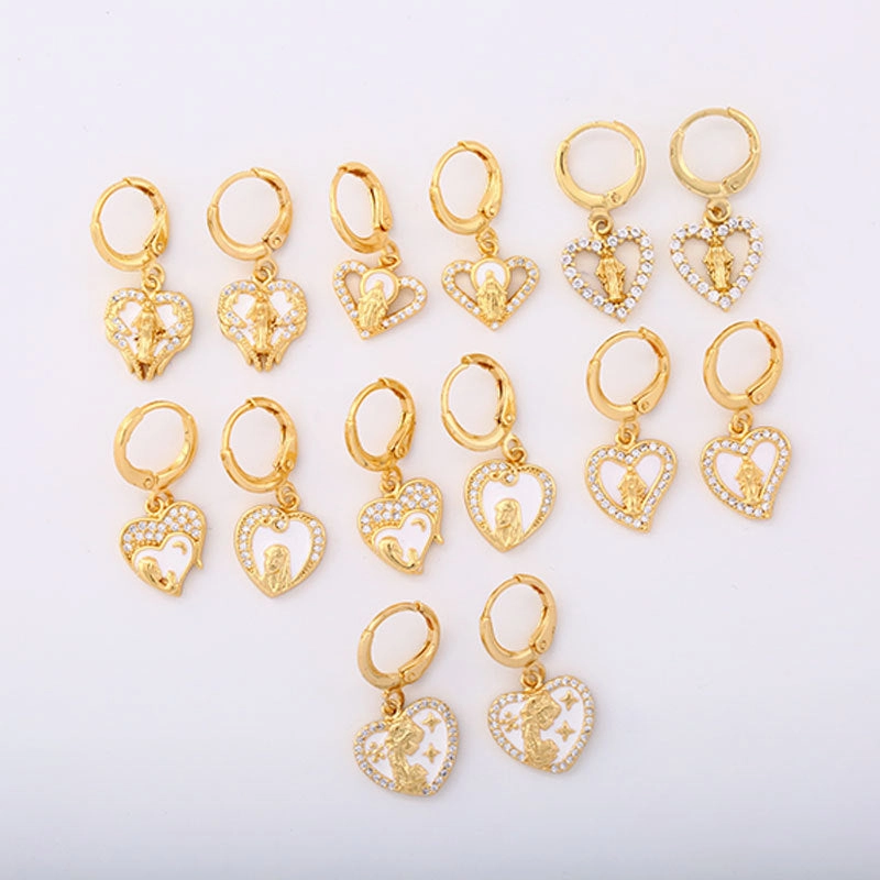 Wholesale Oil Drops Love Heart Our Lady Copper Earrings