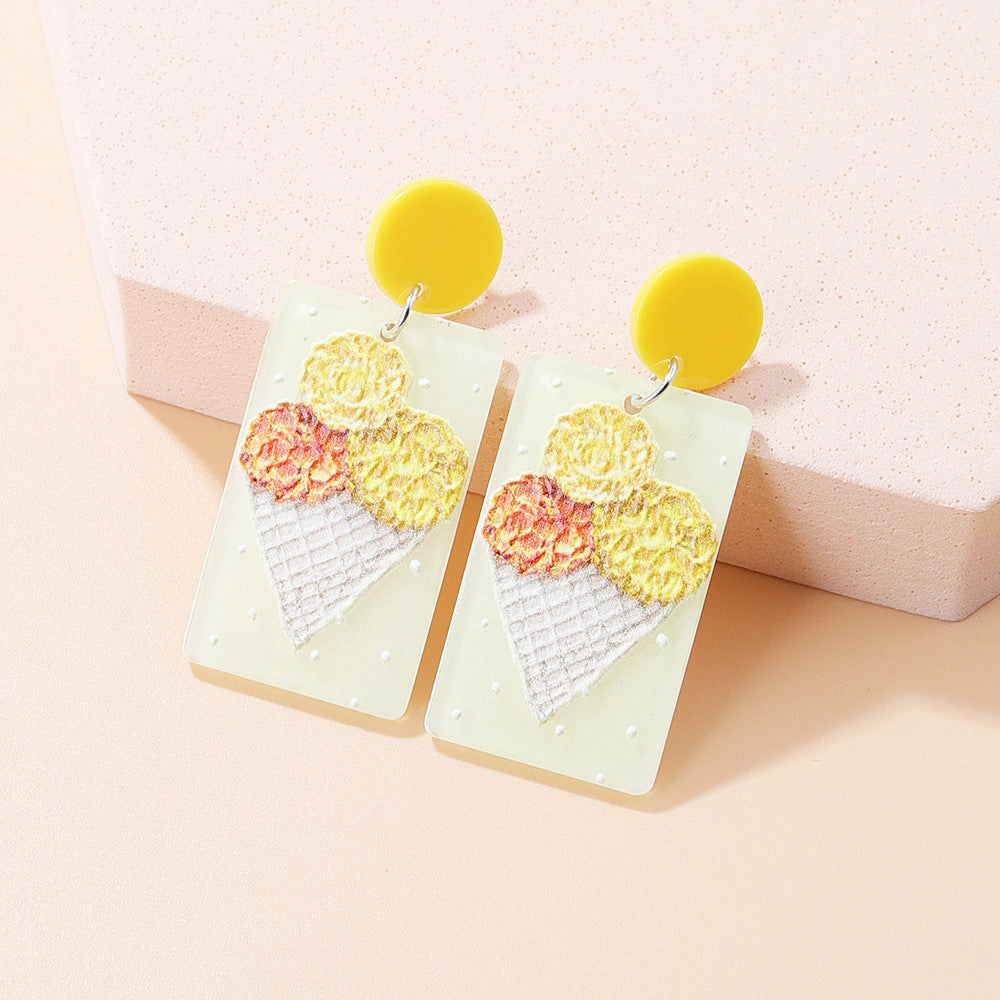 Wholesale Oil Painting Rectangular Ice Cream Acrylic Earrings