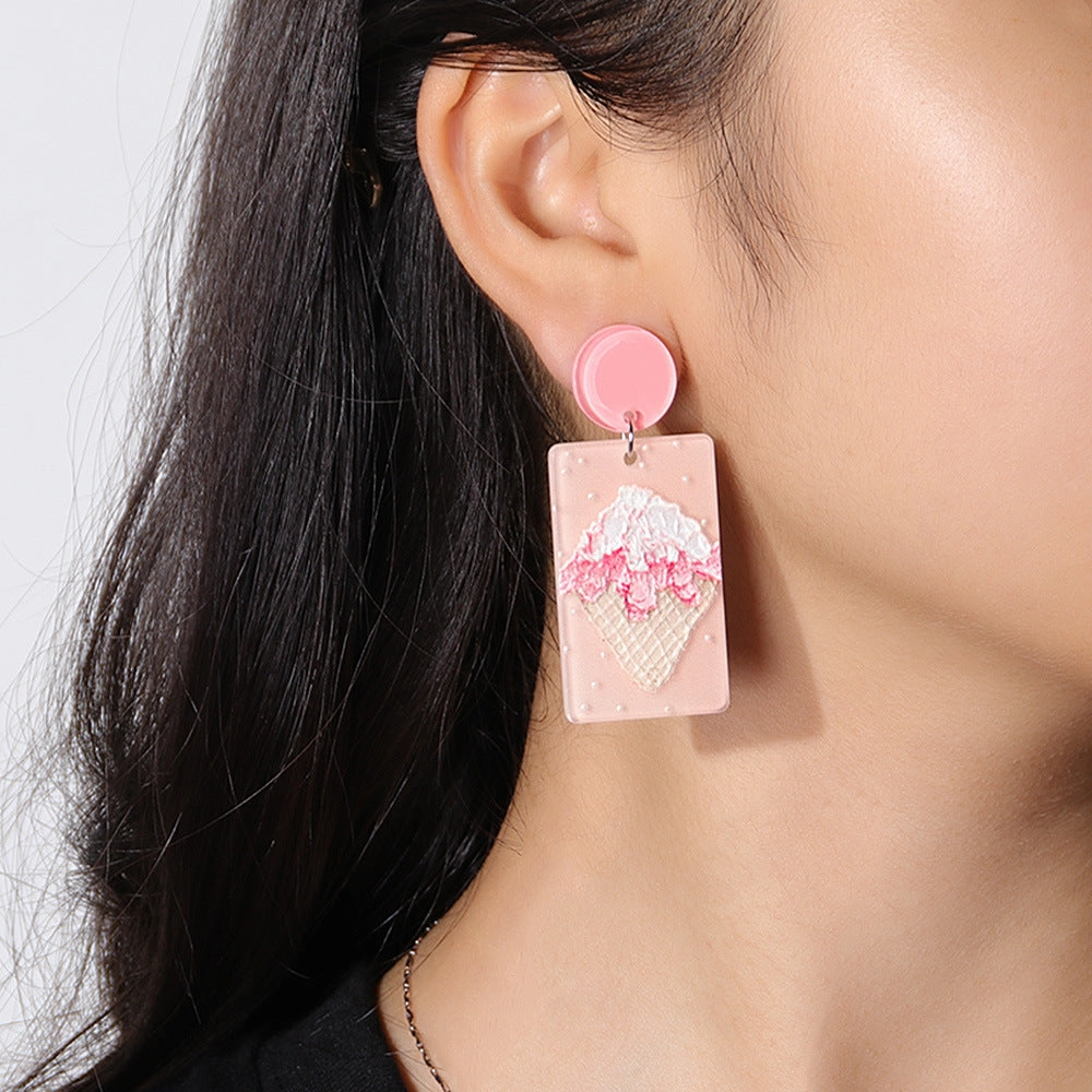 Wholesale Oil Painting Rectangular Ice Cream Acrylic Earrings