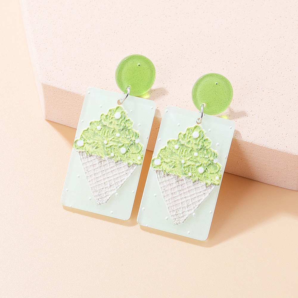 Wholesale Oil Painting Rectangular Ice Cream Acrylic Earrings