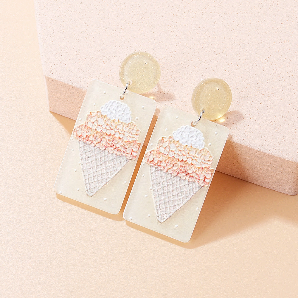 Wholesale Oil Painting Rectangular Ice Cream Acrylic Earrings