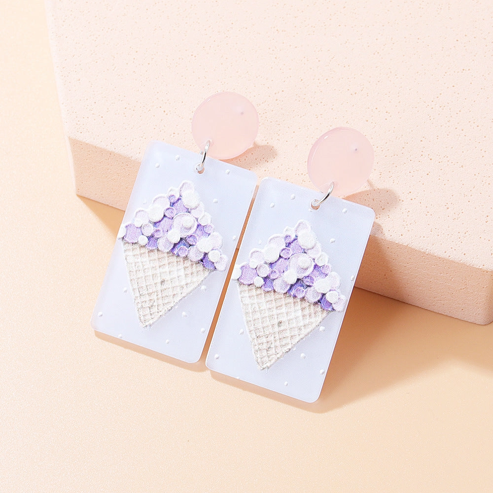 Wholesale Oil Painting Rectangular Ice Cream Acrylic Earrings