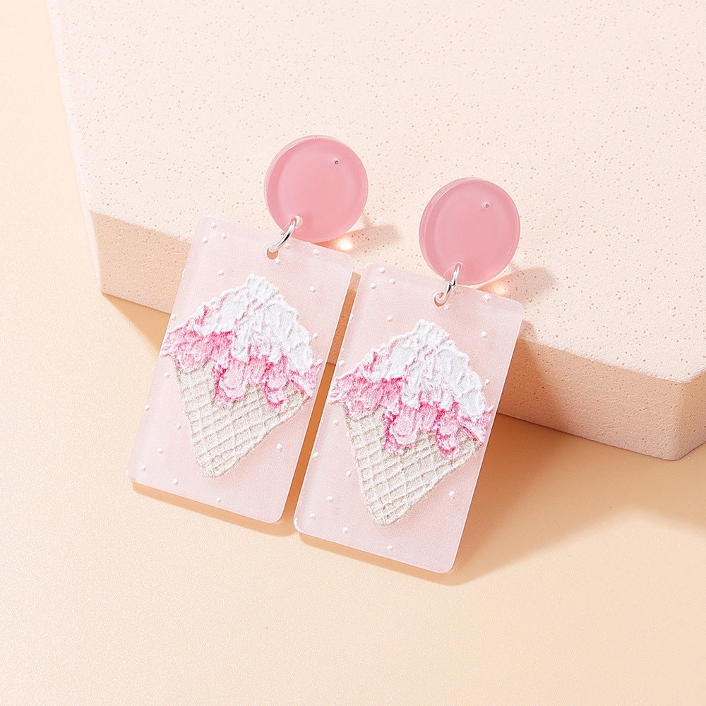 Wholesale Oil Painting Rectangular Ice Cream Acrylic Earrings