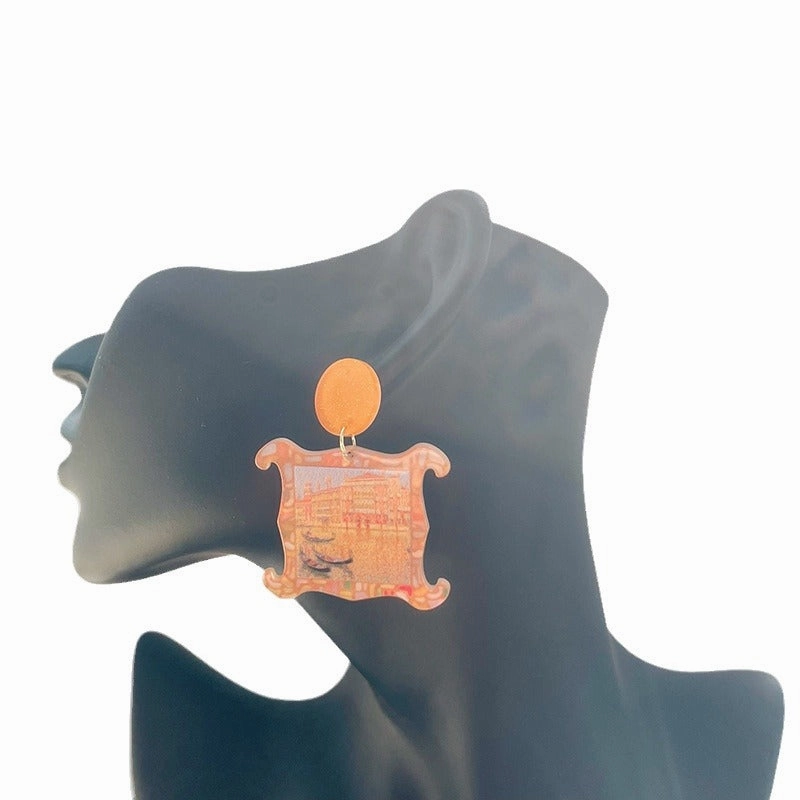 Wholesale Oil Painting Style Color Printed Floral Acrylic Earrings