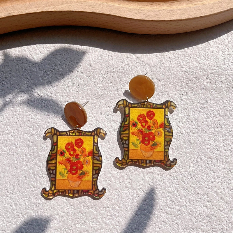 Wholesale Oil Painting Style Color Printed Floral Acrylic Earrings
