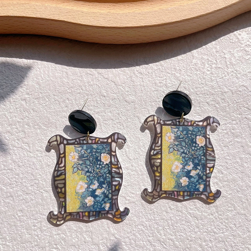 Wholesale Oil Painting Style Color Printed Floral Acrylic Earrings