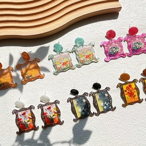 Wholesale Oil Painting Style Color Printed Floral Acrylic Earrings
