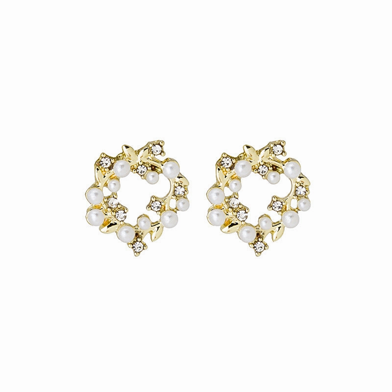 Wholesale Olive Branch Pearl Diamond Alloy Earrings