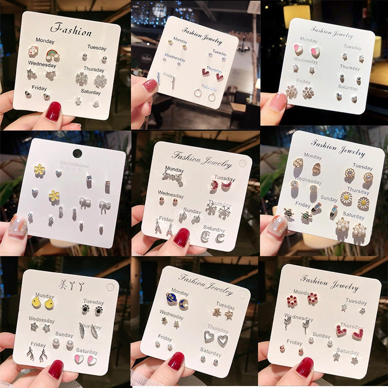 Wholesale One Week Set of 7 Pairs Combo Week Earrings