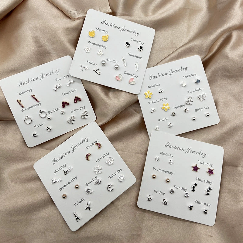 Wholesale One Week Set of 7 Pairs Combo Week Earrings