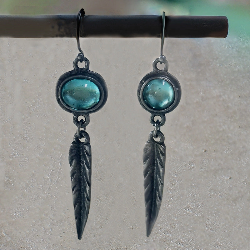 Wholesale Opal Feather Pendant Alloy Earrings