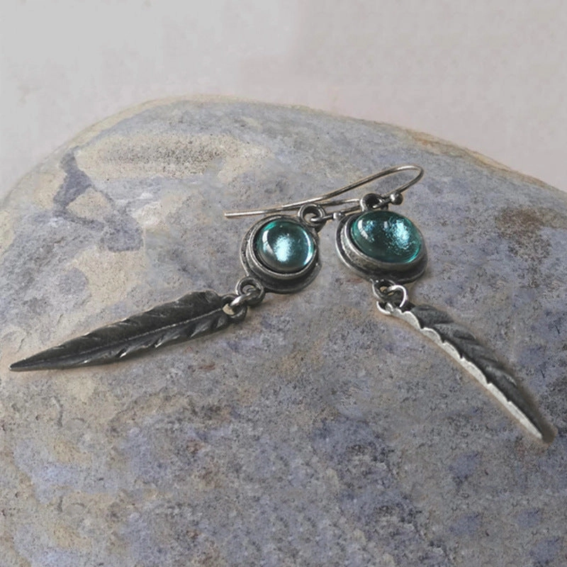 Wholesale Opal Feather Pendant Alloy Earrings