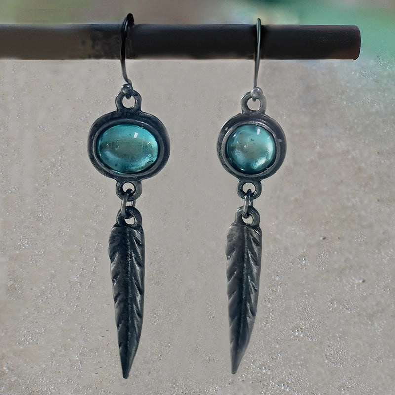 Wholesale Opal Feather Pendant Alloy Earrings