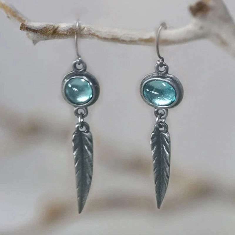 Wholesale Opal Feather Pendant Alloy Earrings