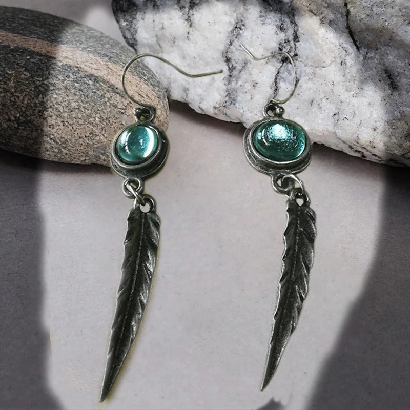 Wholesale Opal Feather Pendant Alloy Earrings