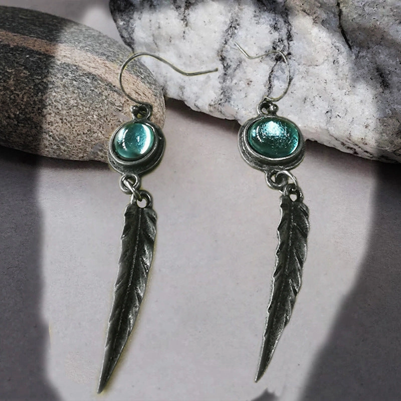 Wholesale Opal Feather Pendant Alloy Earrings
